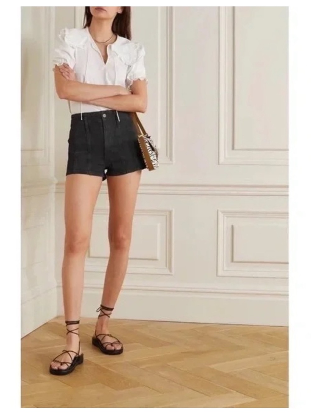 Reformation Eva Shorts Havana Black Acid Wash Mini Shorts Size 26